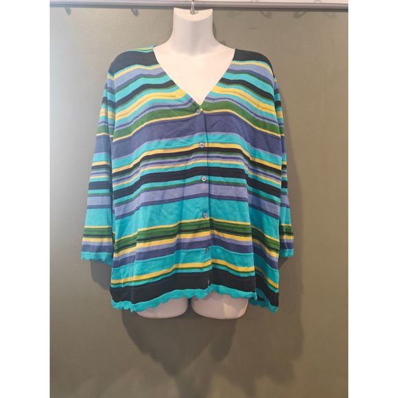 Isaac Mizrahi Live! Fiesta Stripe Button Down Cardigan - Picture 2 of 3